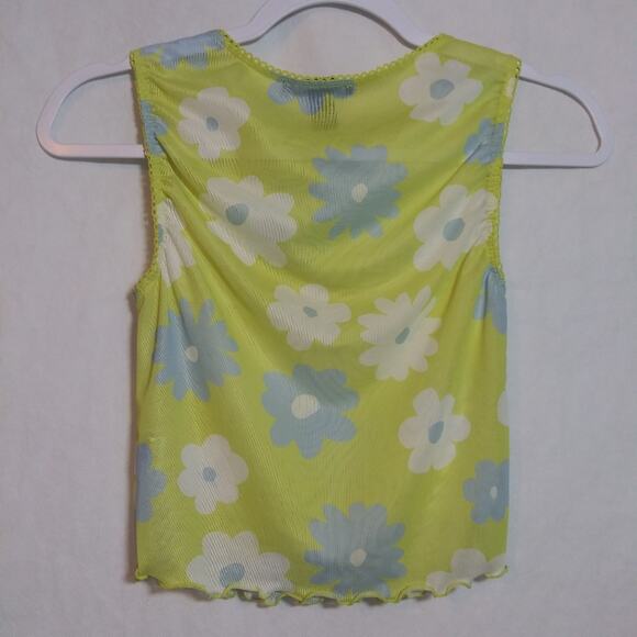 Forever 21 Neon Yellow Mesh Retro Daisy Sleeveless Crop Top Size Small - Picture 6 of 6